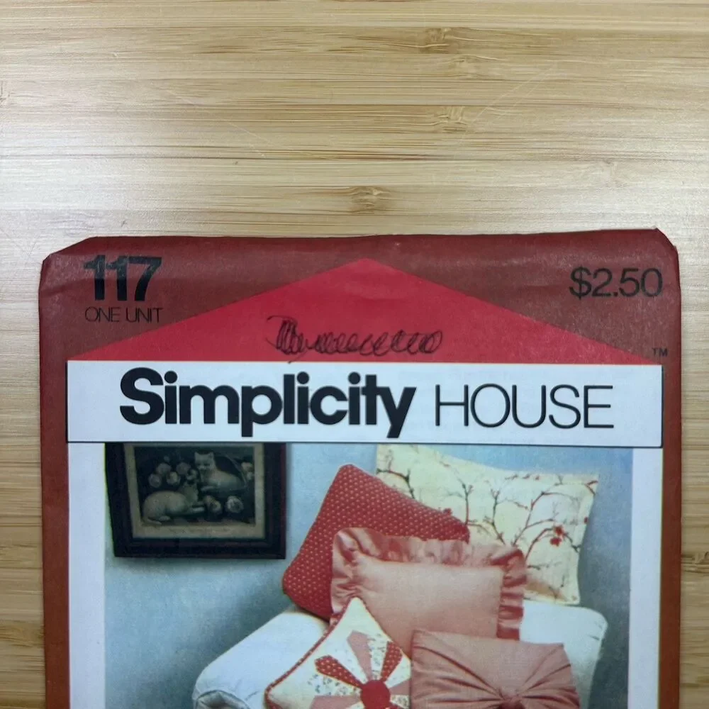 Vtg Simplicity Throw Pillows Instruction Cards Pattern 117 Cottagecore 1981